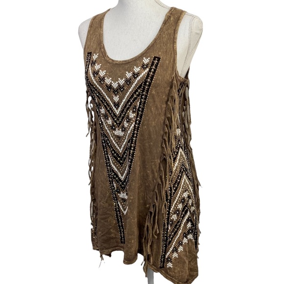 VOCAL - WILD WEST FRINGE TOP - ACID WASH - FRINGE - EMBELLISHMENTS SIZE MED B11 - Picture 3 of 8